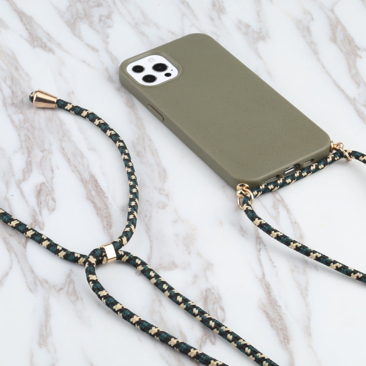 For iPhone 13 Pro Max Wheat Straw Material + TPU Shockproof Case with Neck Lanyard