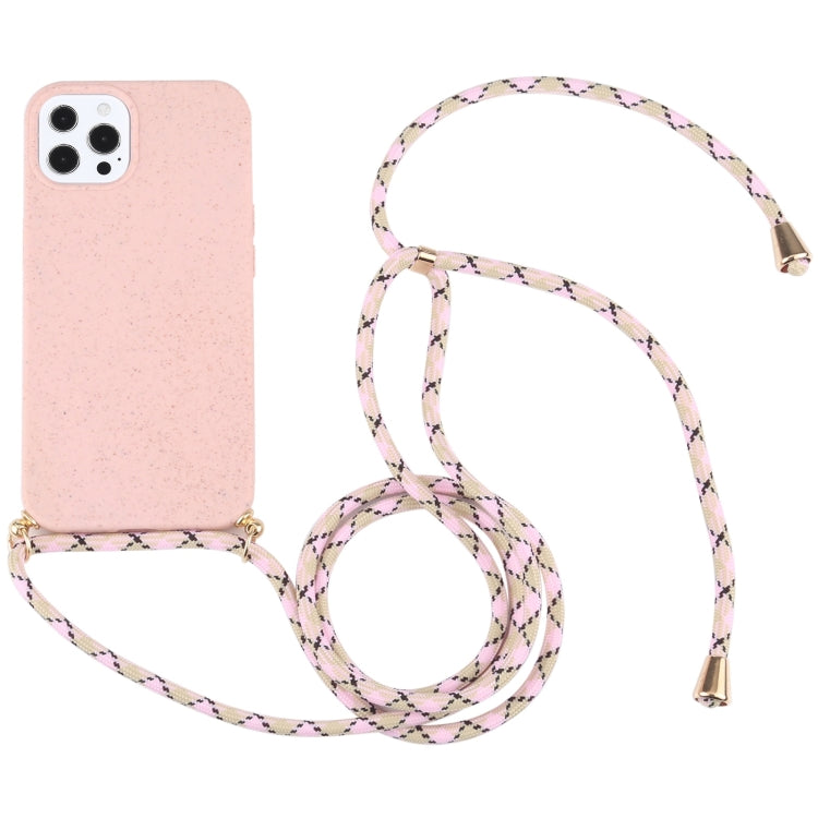 For iPhone 13 Pro Max Wheat Straw Material + TPU Shockproof Case with Neck Lanyard