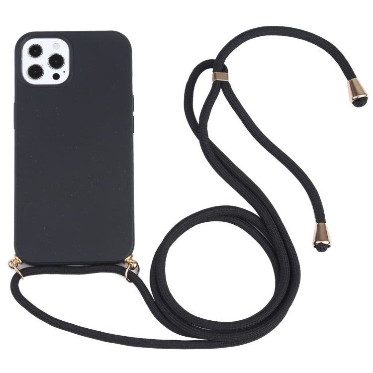 For iPhone 13 Pro Max Wheat Straw Material + TPU Shockproof Case with Neck Lanyard