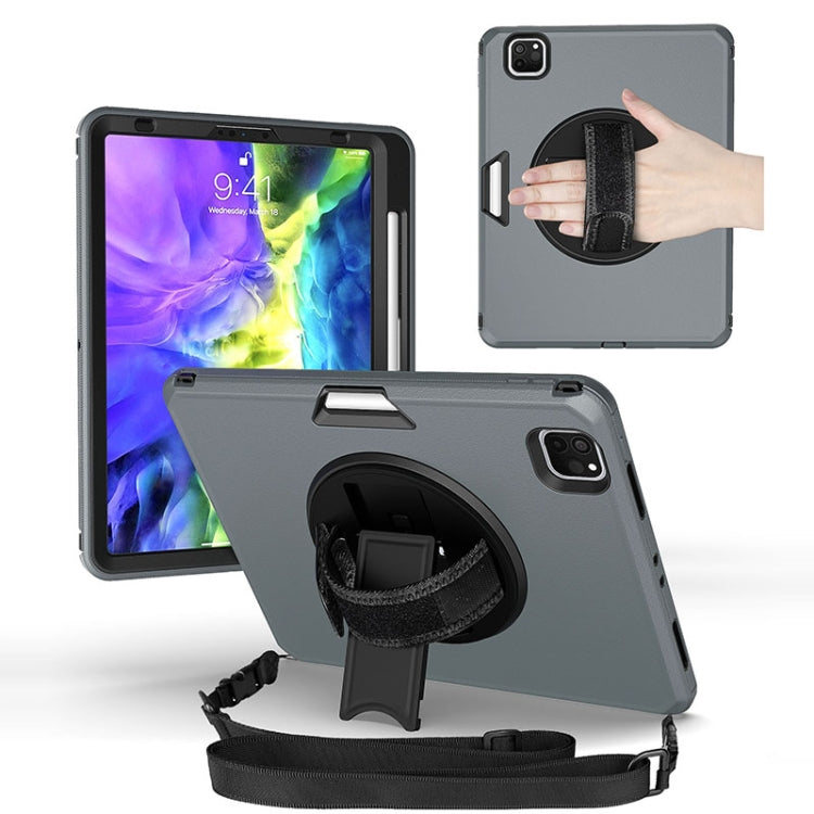 For iPad Pro 11 2020 / Air 10.9 2020 360 Degree Rotation Turntable Robot Shockproof TPU + PC Protective Tablet Case with Holder & Hand Grip Strap & Shoulder Strap