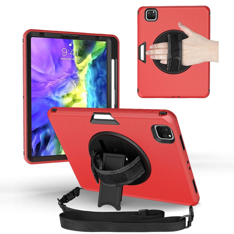 For iPad Pro 11 2020 / Air 10.9 2020 360 Degree Rotation Turntable Robot Shockproof TPU + PC Protective Tablet Case with Holder & Hand Grip Strap & Shoulder Strap