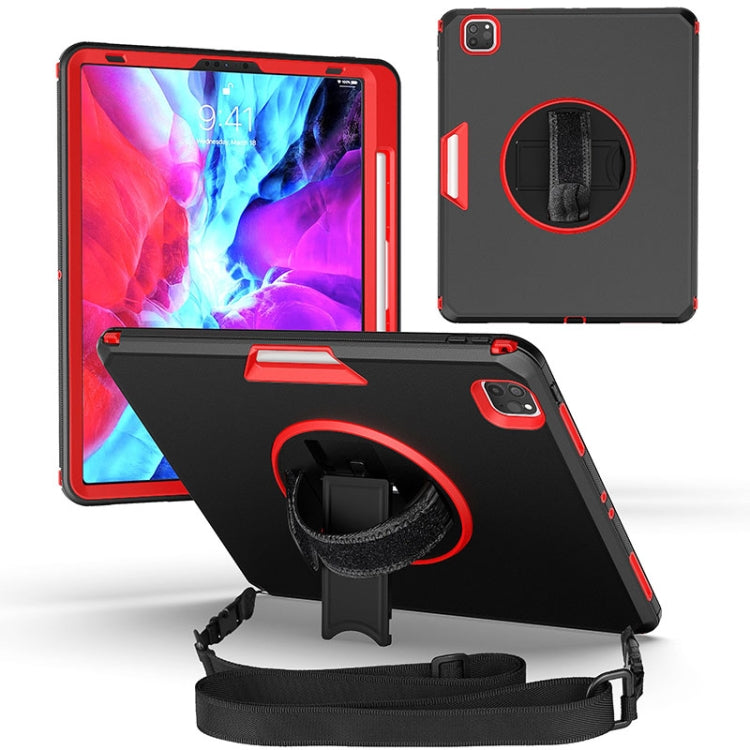 For iPad Pro 12.9 2021 / 2020 / 2018 360 Degree Rotation Turntable Robot Shockproof TPU + PC Protective Tablet Case with Holder & Hand Grip Strap & Shoulder Strap