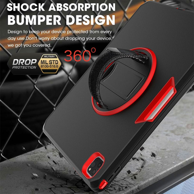 For iPad Pro 12.9 2021 / 2020 / 2018 360 Degree Rotation Turntable Robot Shockproof TPU + PC Protective Tablet Case with Holder & Hand Grip Strap & Shoulder Strap