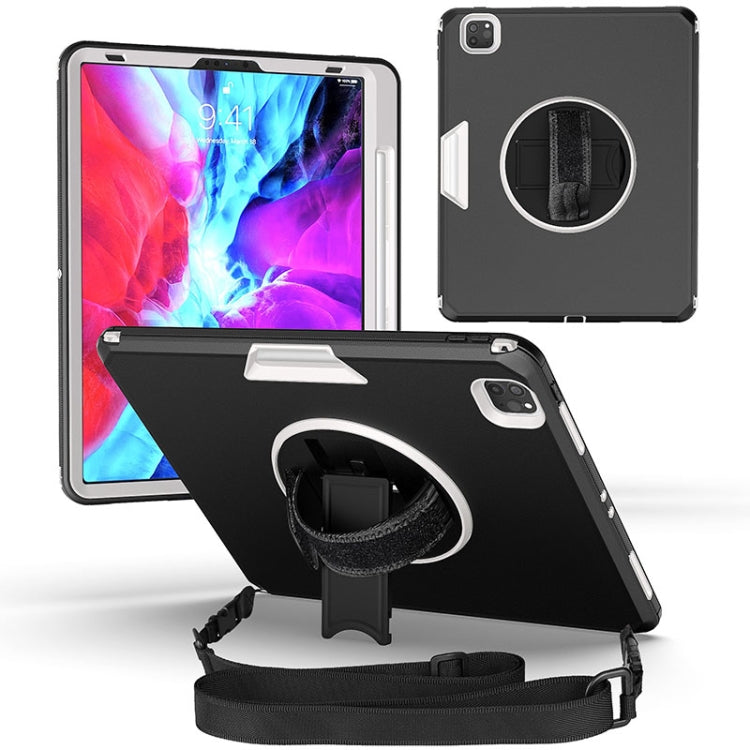 For iPad Pro 12.9 2021 / 2020 / 2018 360 Degree Rotation Turntable Robot Shockproof TPU + PC Protective Tablet Case with Holder & Hand Grip Strap & Shoulder Strap