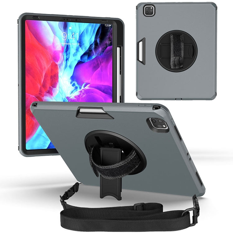 For iPad Pro 12.9 2021 / 2020 / 2018 360 Degree Rotation Turntable Robot Shockproof TPU + PC Protective Tablet Case with Holder & Hand Grip Strap & Shoulder Strap