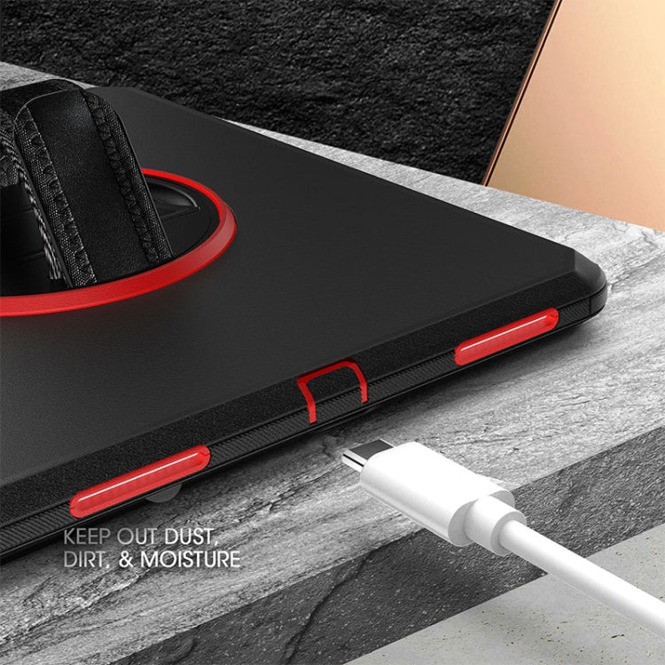 For iPad Pro 12.9 2021 / 2020 / 2018 360 Degree Rotation Turntable Robot Shockproof TPU + PC Protective Tablet Case with Holder & Hand Grip Strap & Shoulder Strap