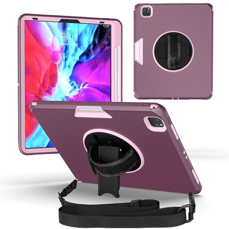 For iPad Pro 12.9 2021 / 2020 / 2018 360 Degree Rotation Turntable Robot Shockproof TPU + PC Protective Tablet Case with Holder & Hand Grip Strap & Shoulder Strap