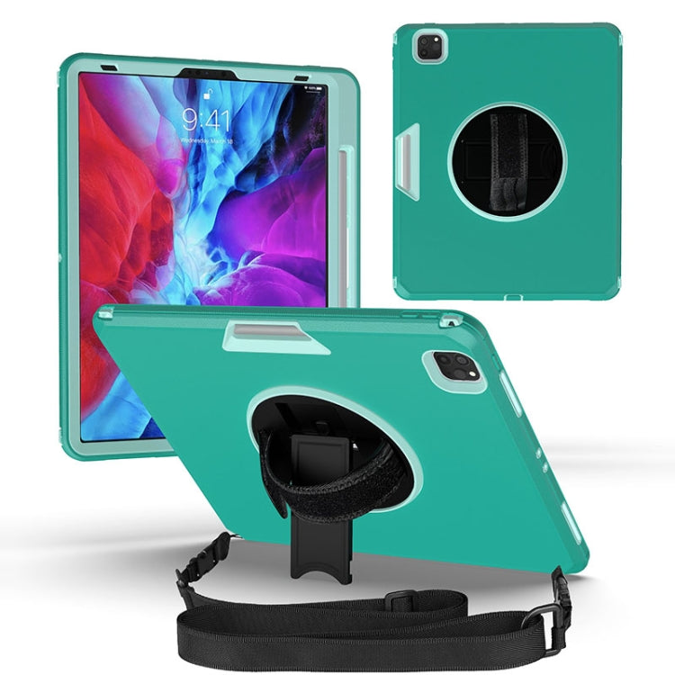 For iPad Pro 12.9 2021 / 2020 / 2018 360 Degree Rotation Turntable Robot Shockproof TPU + PC Protective Tablet Case with Holder & Hand Grip Strap & Shoulder Strap