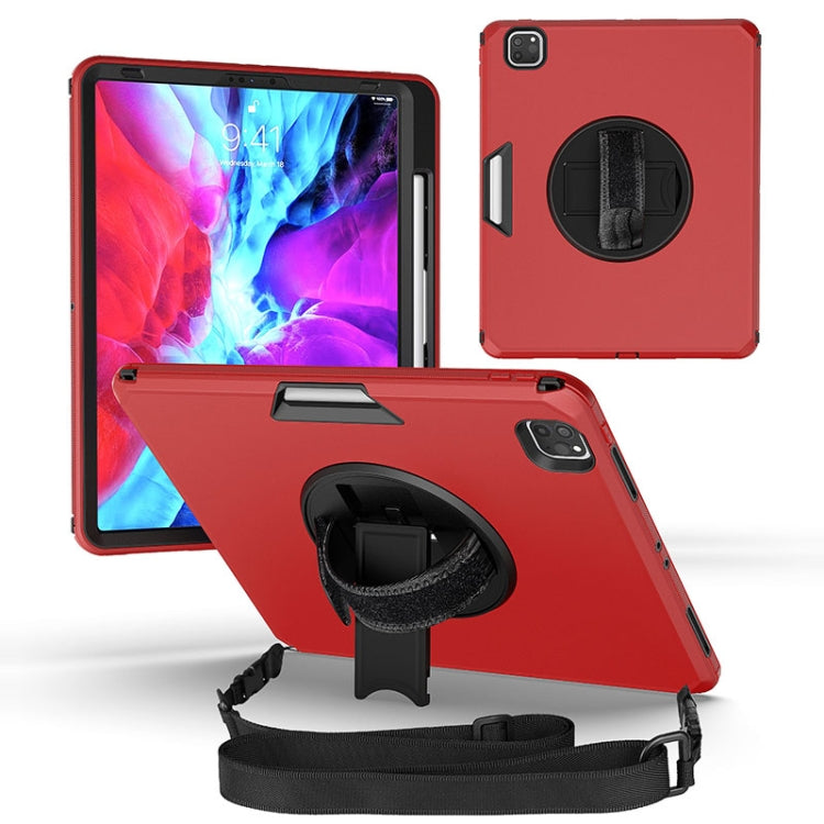 For iPad Pro 12.9 2021 / 2020 / 2018 360 Degree Rotation Turntable Robot Shockproof TPU + PC Protective Tablet Case with Holder & Hand Grip Strap & Shoulder Strap
