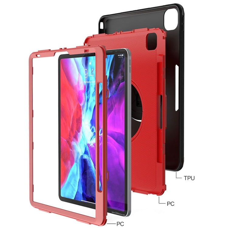 For iPad Pro 12.9 2021 / 2020 / 2018 360 Degree Rotation Turntable Robot Shockproof TPU + PC Protective Tablet Case with Holder & Hand Grip Strap & Shoulder Strap