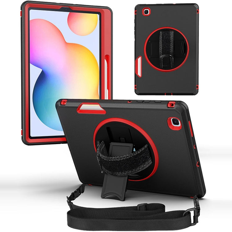 For Samsung Galaxy Tab S6 Lite 360 Degree Rotation Turntable Robot Shockproof TPU + PC Protective Tablet Case with Holder & Hand Grip Strap & Shoulder Strap