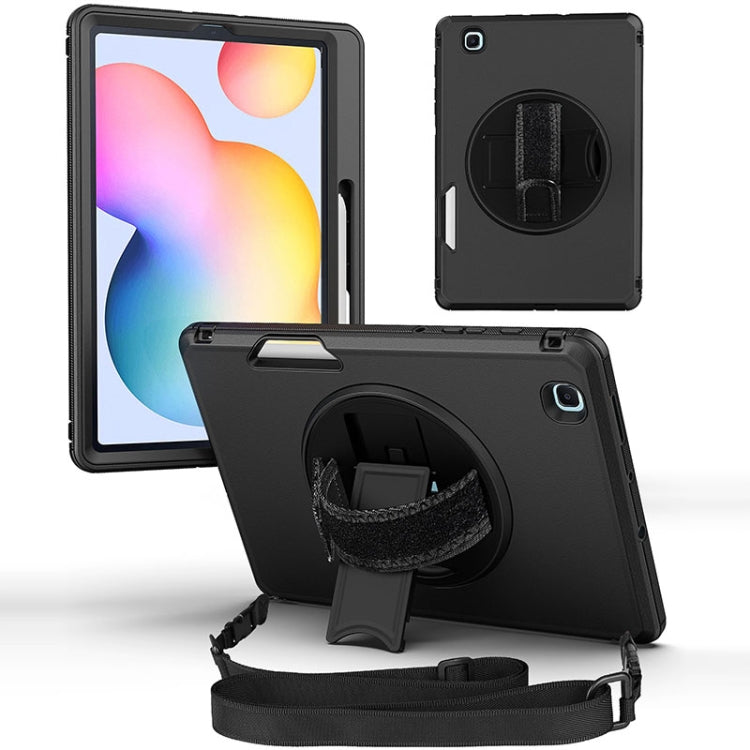 For Samsung Galaxy Tab S6 Lite 360 Degree Rotation Turntable Robot Shockproof TPU + PC Protective Tablet Case with Holder & Hand Grip Strap & Shoulder Strap