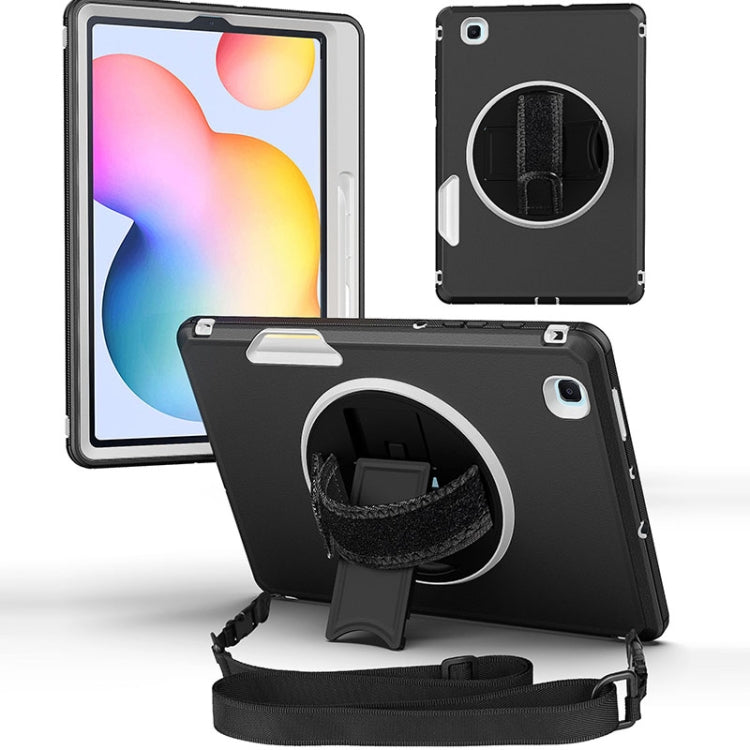 For Samsung Galaxy Tab S6 Lite 360 Degree Rotation Turntable Robot Shockproof TPU + PC Protective Tablet Case with Holder & Hand Grip Strap & Shoulder Strap