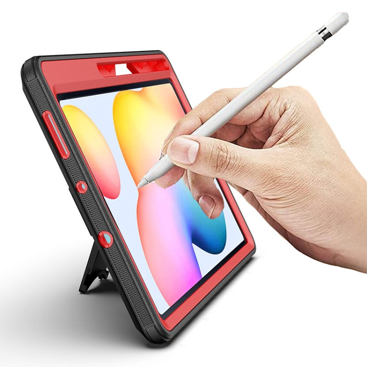For Samsung Galaxy Tab S6 Lite 360 Degree Rotation Turntable Robot Shockproof TPU + PC Protective Tablet Case with Holder & Hand Grip Strap & Shoulder Strap