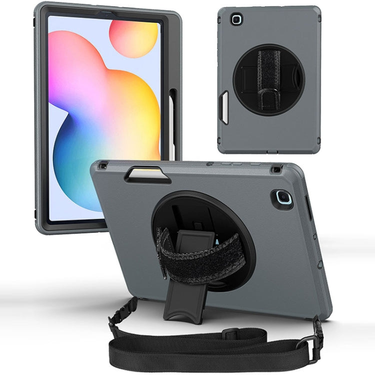 For Samsung Galaxy Tab S6 Lite 360 Degree Rotation Turntable Robot Shockproof TPU + PC Protective Tablet Case with Holder & Hand Grip Strap & Shoulder Strap