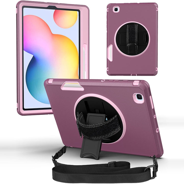 For Samsung Galaxy Tab S6 Lite 360 Degree Rotation Turntable Robot Shockproof TPU + PC Protective Tablet Case with Holder & Hand Grip Strap & Shoulder Strap