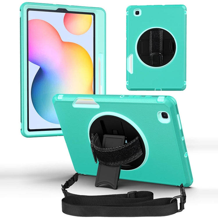 For Samsung Galaxy Tab S6 Lite 360 Degree Rotation Turntable Robot Shockproof TPU + PC Protective Tablet Case with Holder & Hand Grip Strap & Shoulder Strap