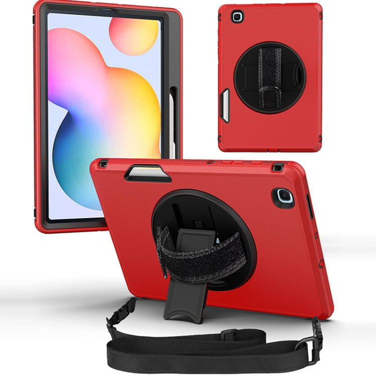 For Samsung Galaxy Tab S6 Lite 360 Degree Rotation Turntable Robot Shockproof TPU + PC Protective Tablet Case with Holder & Hand Grip Strap & Shoulder Strap