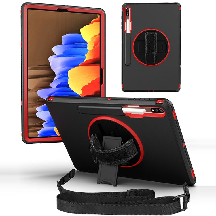360 Degree Rotation Turntable Robot Shockproof TPU + PC Protective Case with Holder & Hand Grip Strap & Shoulder Strap For Samsung Galaxy Tab S8+ / Tab S8 Plus /  Tab S7 FE / Tab S7+