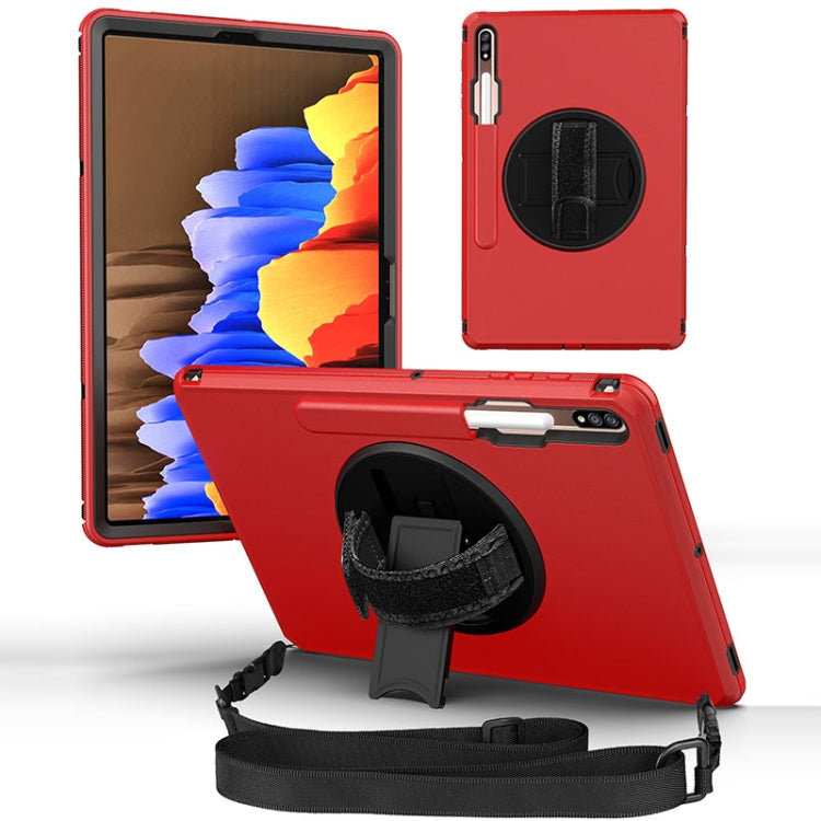 360 Degree Rotation Turntable Robot Shockproof TPU + PC Protective Case with Holder & Hand Grip Strap & Shoulder Strap For Samsung Galaxy Tab S8+ / Tab S8 Plus /  Tab S7 FE / Tab S7+