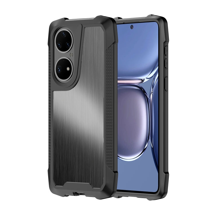 For Huawei P50 Pro Stainless Steel Metal PC Back Cover + TPU Heavy Duty Armor Shockproof Case