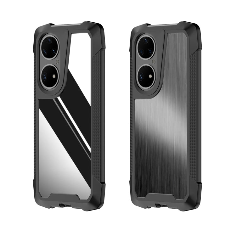 For Huawei P50 Pro Stainless Steel Metal PC Back Cover + TPU Heavy Duty Armor Shockproof Case
