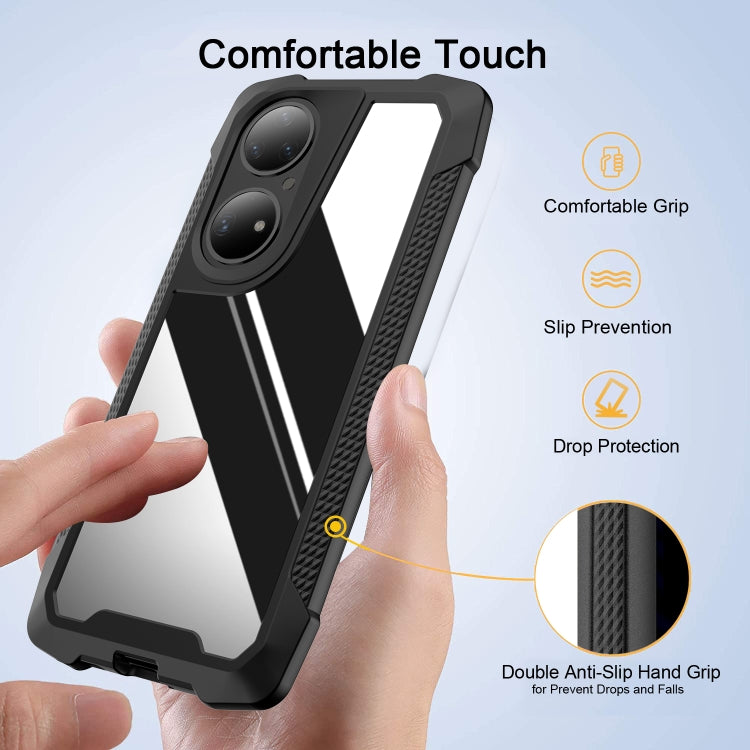 For Huawei P50 Pro Stainless Steel Metal PC Back Cover + TPU Heavy Duty Armor Shockproof Case