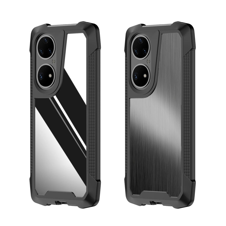 For Huawei P50 Stainless Steel Metal PC Back Cover + TPU Heavy Duty Armor Shockproof Case
