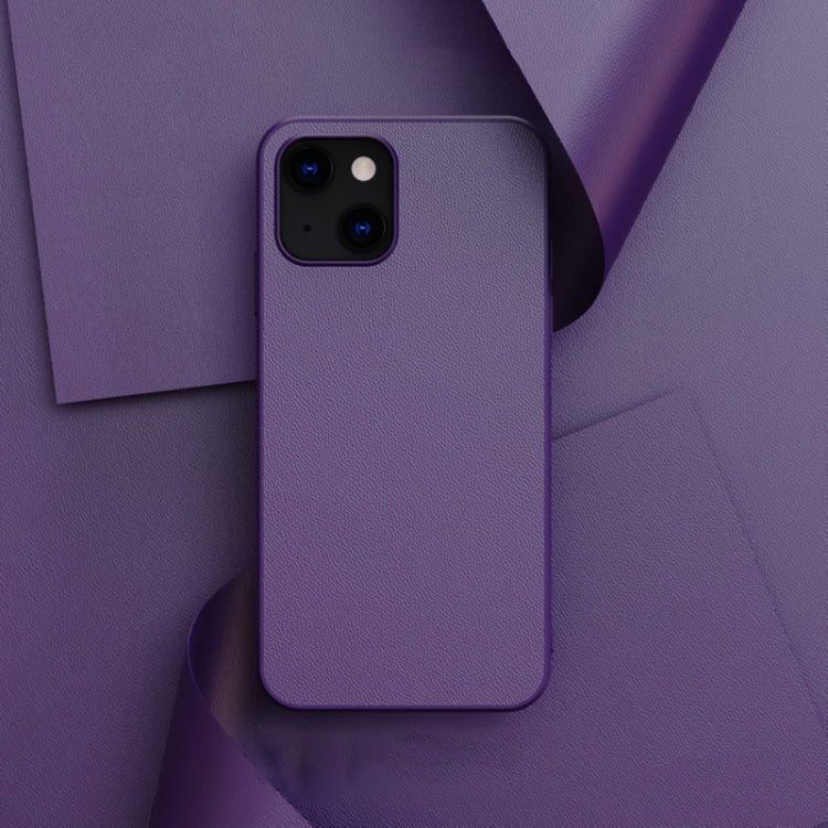 For iPhone 13 mini Plain Skin Leather Phone Case