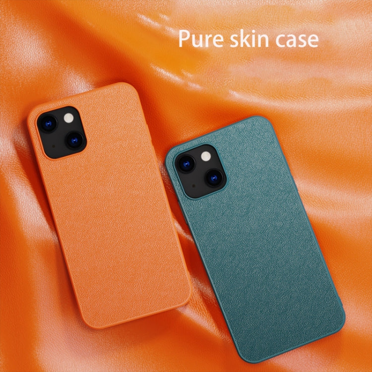 For iPhone 13 mini Plain Skin Leather Phone Case