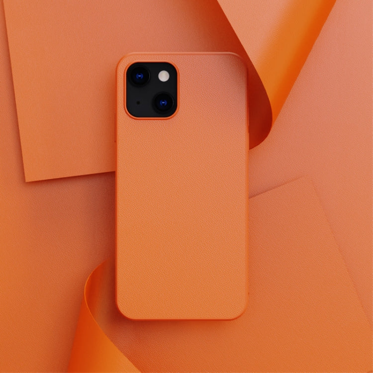 For iPhone 13 mini Plain Skin Leather Phone Case