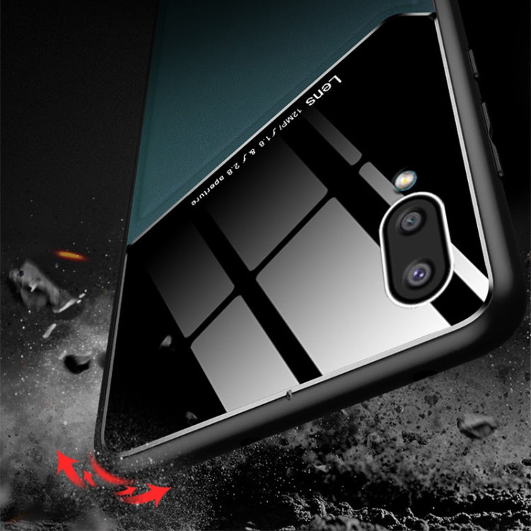 For Samsung Galaxy A02 All-inclusive Leather + Organic Glass Protective Case with Metal Iron Sheet