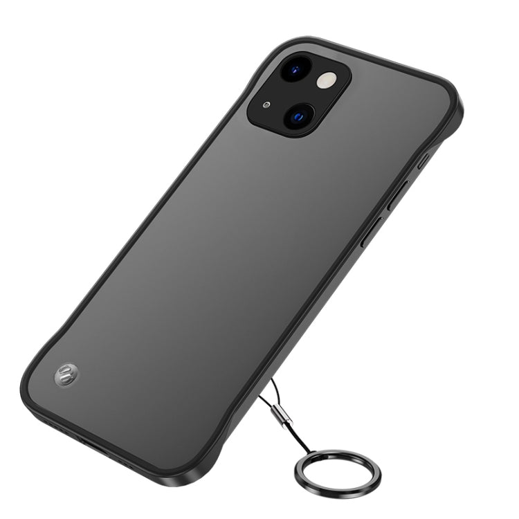 For iPhone 13 Frosted Soft Four-corner Shockproof Case with Finger Ring Strap & Metal Lens Cover