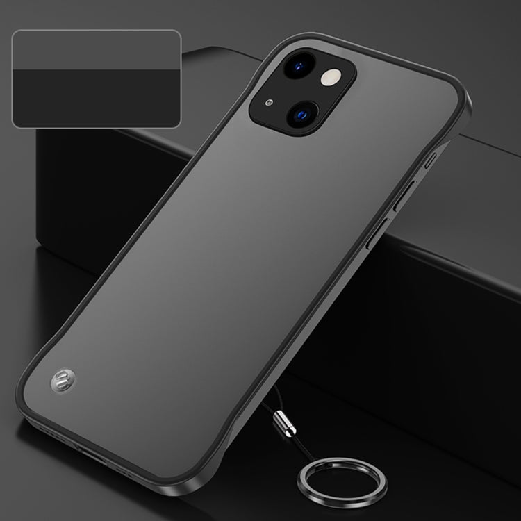 For iPhone 13 Frosted Soft Four-corner Shockproof Case with Finger Ring Strap & Metal Lens Cover