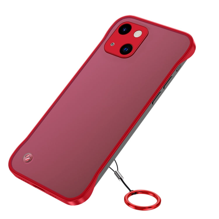 For iPhone 13 Frosted Soft Four-corner Shockproof Case with Finger Ring Strap & Metal Lens Cover