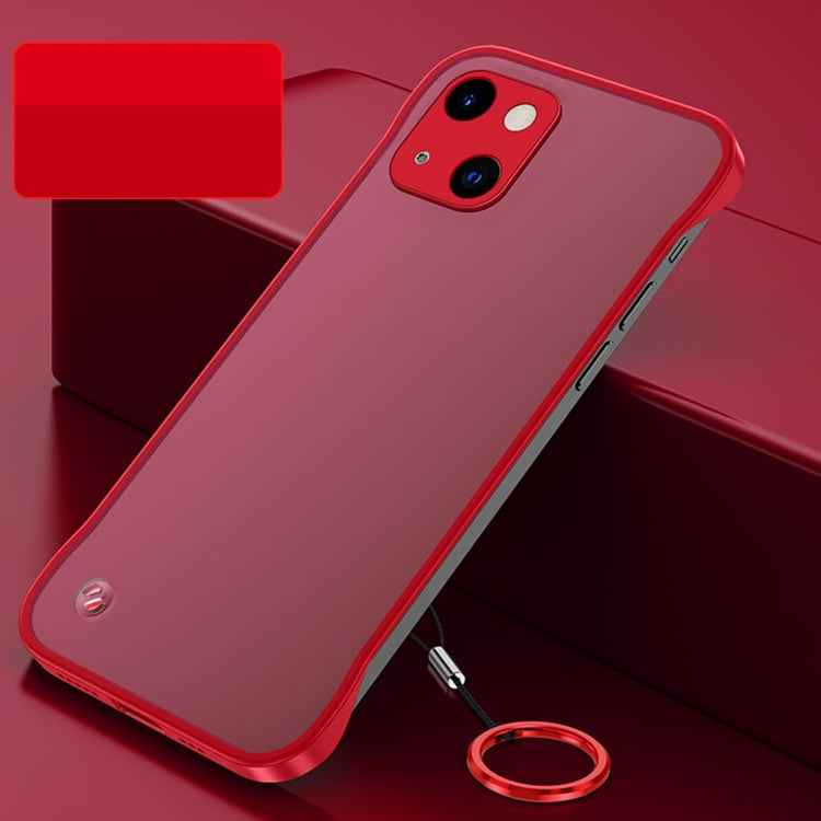 For iPhone 13 Frosted Soft Four-corner Shockproof Case with Finger Ring Strap & Metal Lens Cover