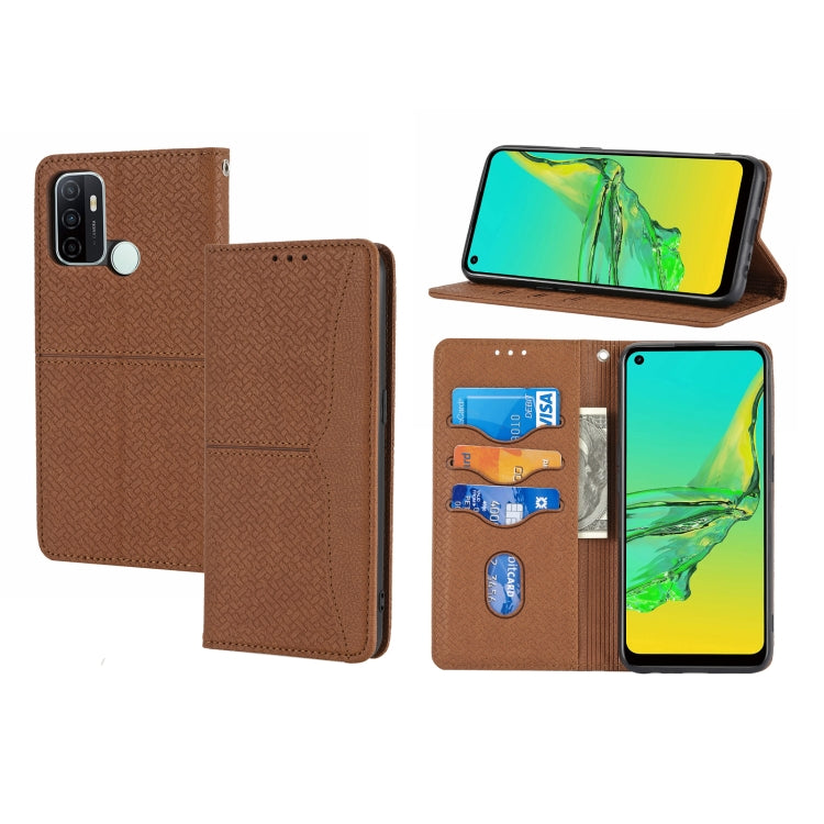 For OPPO A53 Woven Texture Stitching Magnetic Horizontal Flip PU Leather Case with Holder & Card Slots & Wallet & Lanyard