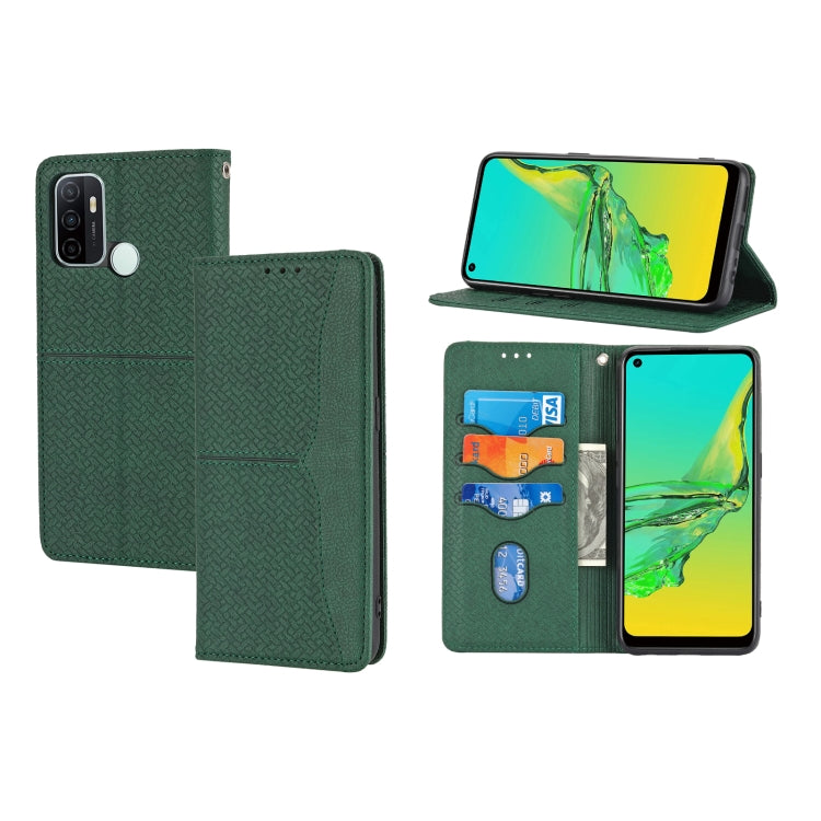For OPPO A53 Woven Texture Stitching Magnetic Horizontal Flip PU Leather Case with Holder & Card Slots & Wallet & Lanyard