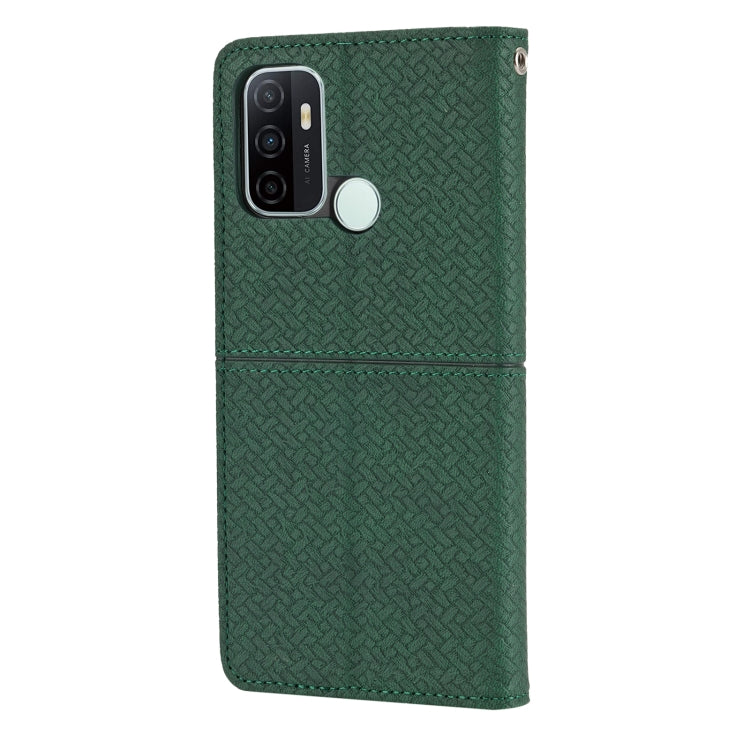For OPPO A53 Woven Texture Stitching Magnetic Horizontal Flip PU Leather Case with Holder & Card Slots & Wallet & Lanyard