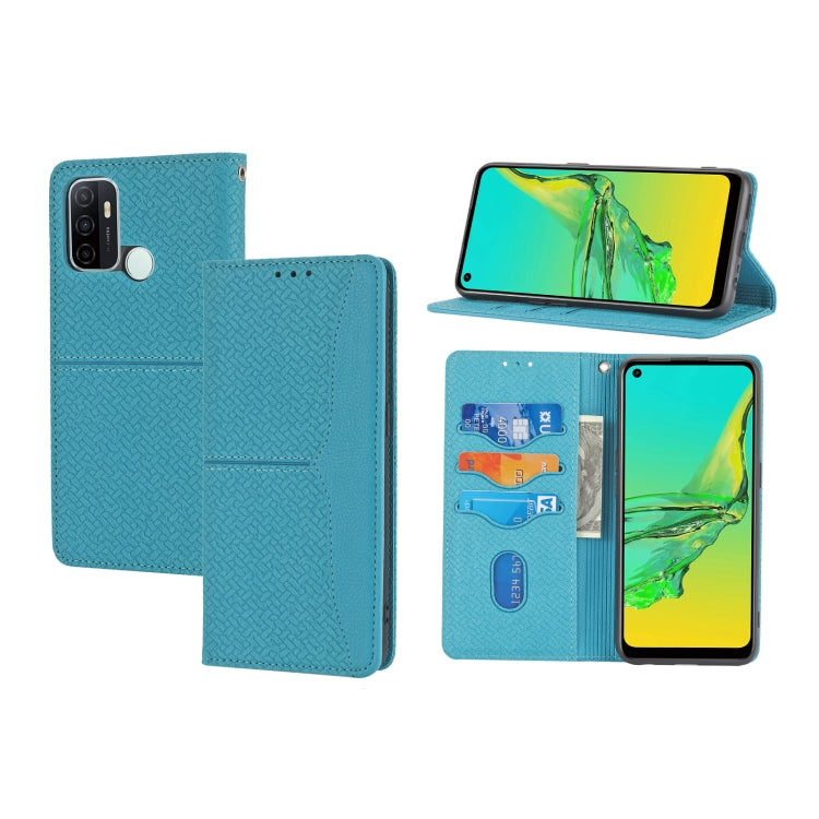 For OPPO A53 Woven Texture Stitching Magnetic Horizontal Flip PU Leather Case with Holder & Card Slots & Wallet & Lanyard