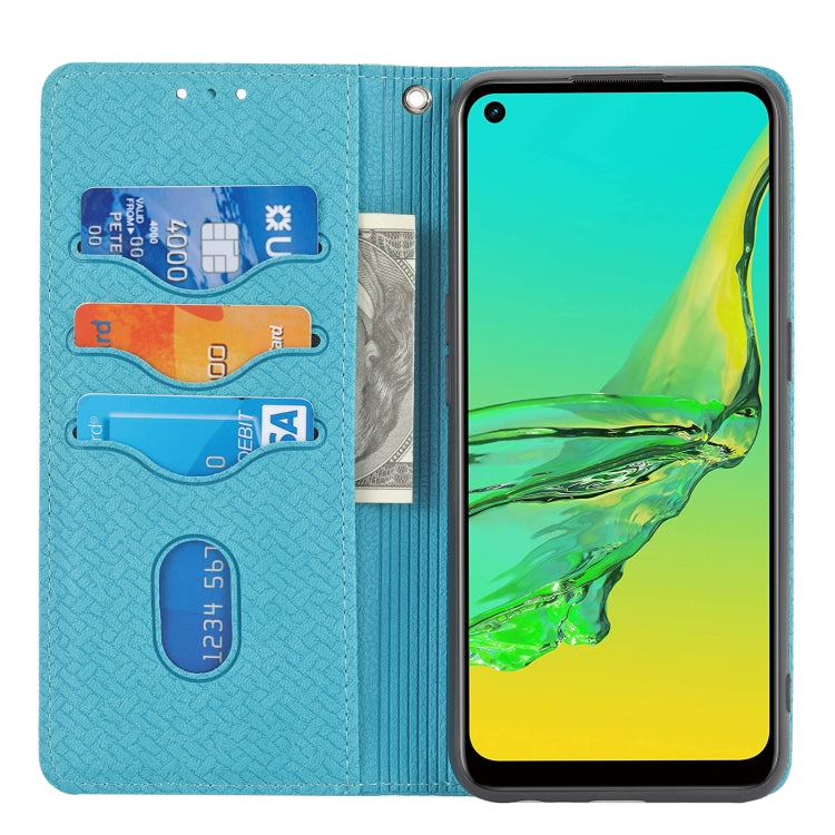 For OPPO A53 Woven Texture Stitching Magnetic Horizontal Flip PU Leather Case with Holder & Card Slots & Wallet & Lanyard