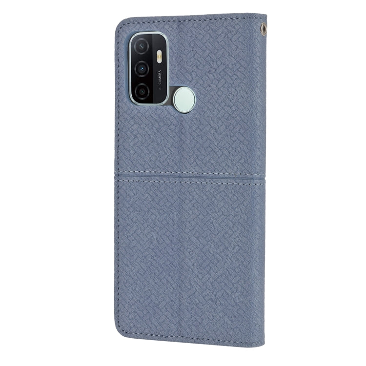 For OPPO A53 Woven Texture Stitching Magnetic Horizontal Flip PU Leather Case with Holder & Card Slots & Wallet & Lanyard