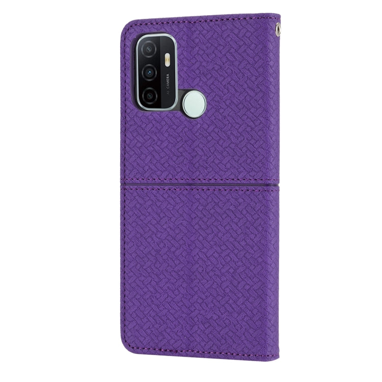 For OPPO A53 Woven Texture Stitching Magnetic Horizontal Flip PU Leather Case with Holder & Card Slots & Wallet & Lanyard