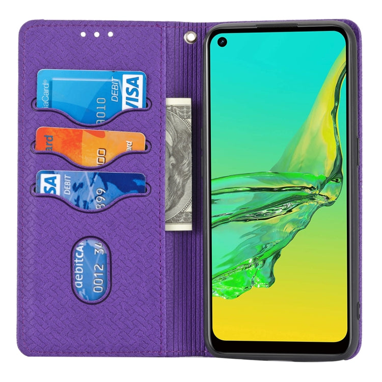 For OPPO A53 Woven Texture Stitching Magnetic Horizontal Flip PU Leather Case with Holder & Card Slots & Wallet & Lanyard