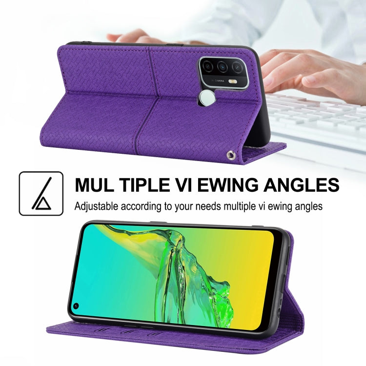 For OPPO A53 Woven Texture Stitching Magnetic Horizontal Flip PU Leather Case with Holder & Card Slots & Wallet & Lanyard