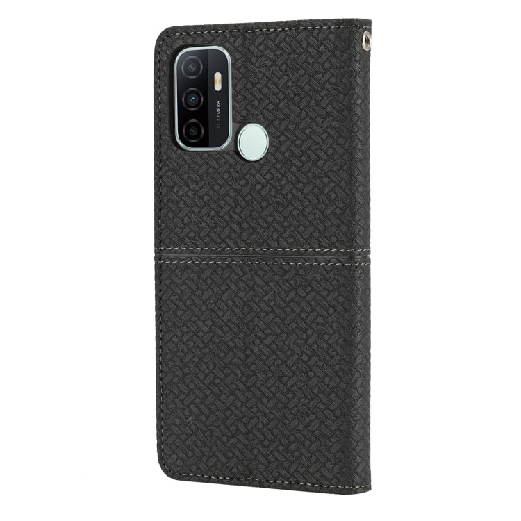 For OPPO A53 Woven Texture Stitching Magnetic Horizontal Flip PU Leather Case with Holder & Card Slots & Wallet & Lanyard