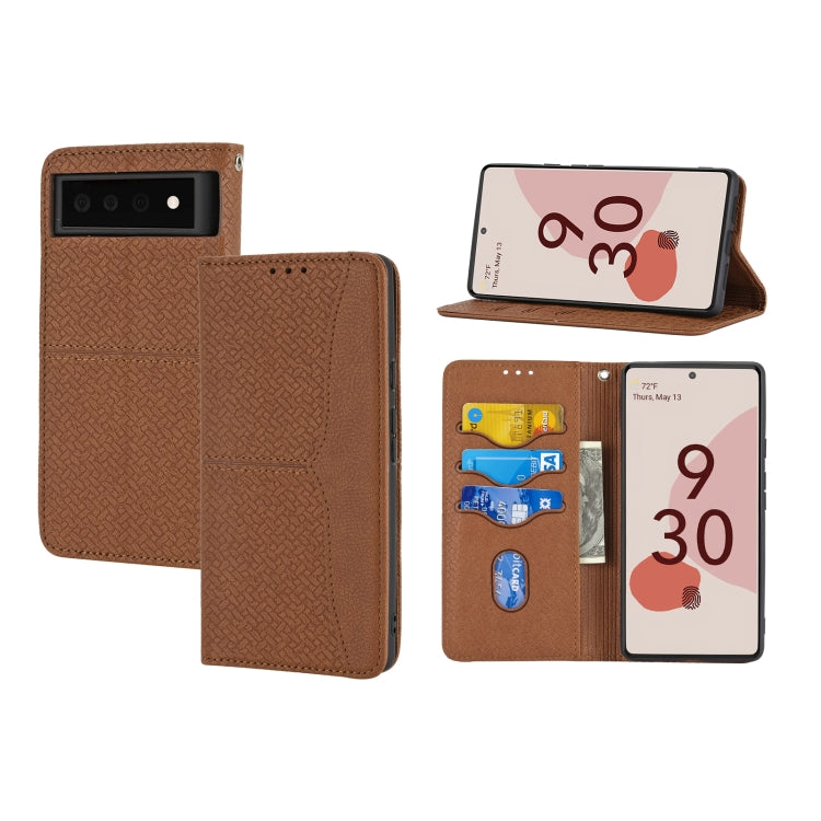 For Google Pixel 6 Pro Woven Texture Stitching Magnetic Horizontal Flip PU Leather Case with Holder & Card Slots & Wallet & Lanyard