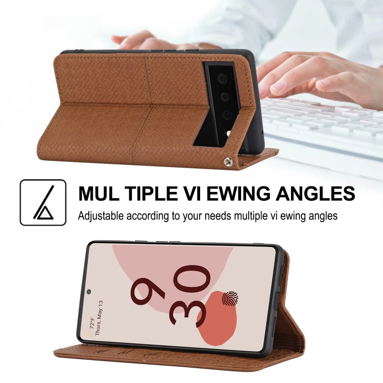 For Google Pixel 6 Pro Woven Texture Stitching Magnetic Horizontal Flip PU Leather Case with Holder & Card Slots & Wallet & Lanyard
