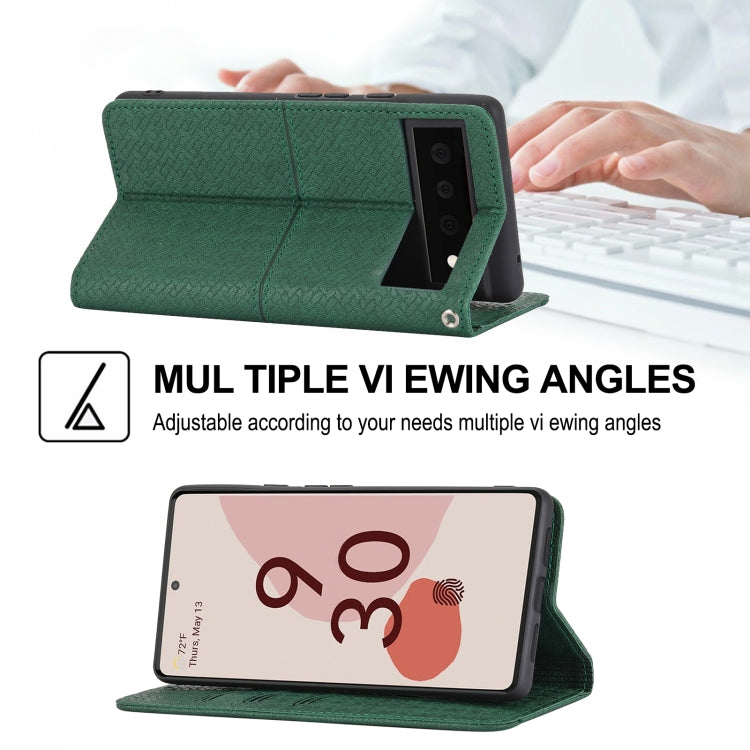 For Google Pixel 6 Pro Woven Texture Stitching Magnetic Horizontal Flip PU Leather Case with Holder & Card Slots & Wallet & Lanyard
