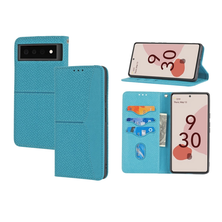 For Google Pixel 6 Pro Woven Texture Stitching Magnetic Horizontal Flip PU Leather Case with Holder & Card Slots & Wallet & Lanyard